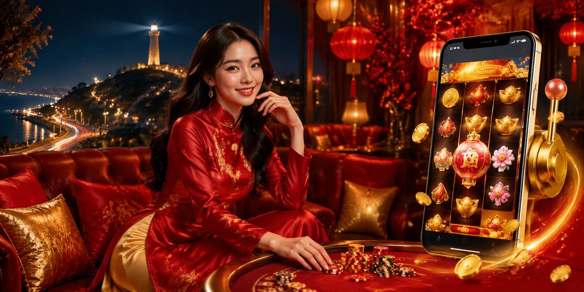 Người chơi Vũng Tàu mặc áo dài trải nghiệm slot game trên bo7
